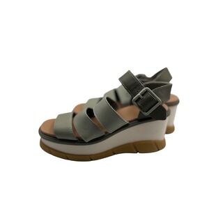 Sorel Cameron Flatform Sandals Sage Green Leather Wedge Buckle Strappy Womens